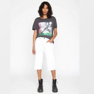 FP x SANDRINE ROSE Cut Off Denim Shorts Button Fly Long Frayed Jorts Dust Sz 25